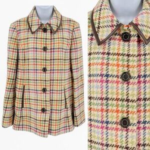 Coach Tattersall Hampton Tweed Plaid Houndstooth 100% Wool Pea Coat Jacket